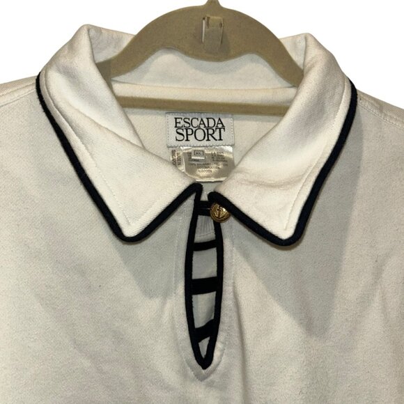 ESCADA Sport white French breton stripe collared sweatshirt top XL - Picture 4 of 7